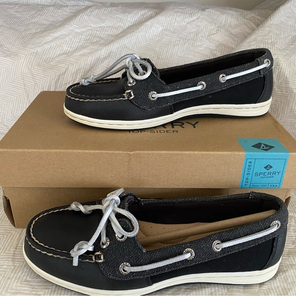 Sperry firefish metallic canvas black boat shoe